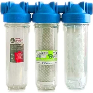 3/4" 10" Daire Girişi 3'lü Filtre Kabı+3'lü Filtre Seti