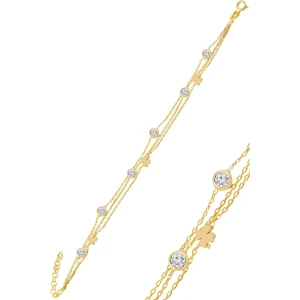 Söğütlü Silver Gümüş Altın Yaldızlı Zirkon Taşlı Yonca  Figürlü Bileklik