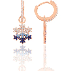 Söğütlü Silver Gümüş Rose Renkli Taşlı Kar Tanesi Halka Küpe