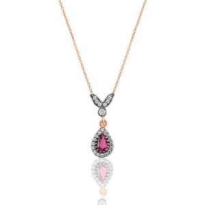 Söğütlü Silver Gümüş Rose Kök Yakut Taşlı Damla Kolye
