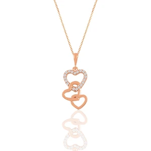 Söğütlü Silver Gümüş Rose Zirkon Taşlı Birleşen Kalpler Kolye