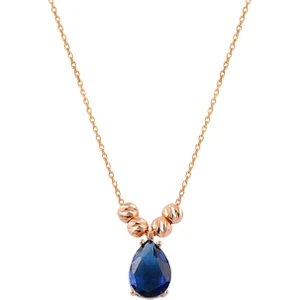 Söğütlü Silver Gümüş Rose Safir  Taşlı Doricalı Damla Kolye