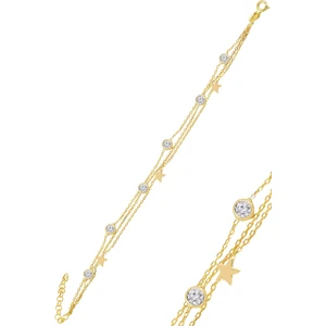 Söğütlü Silver Gümüş Altın Yaldızlı Zirkon Taşlı Yıldız Figürlü Bileklik