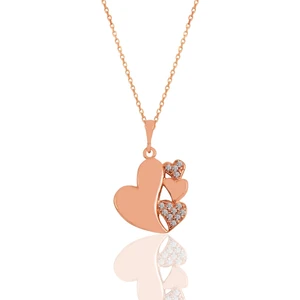 Söğütlü Silver Gümüş Rose Zirkon Taşlı Birleşen Kalpler Kolye