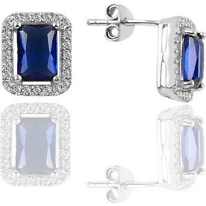 Söğütlü Silver Gümüş Baget Kesim Safir Taşlı Küpe