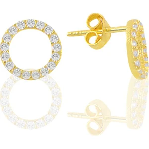 Söğütlü Silver Gümüş Altın Yaldızlı Zirkon Taşlı Simit Küpe