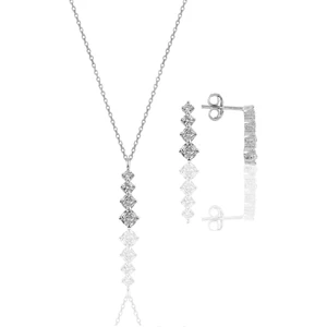 Söğütlü Silver 925 Ayar Gümüş Rodyum Kaplama Zirkon Taşlı Özel Tasarım Şık Desenli Kolye ve Küpe Takı Seti