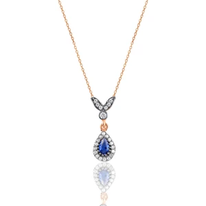 Söğütlü Silver Gümüş Rose Safir Taşlı Damla Kolye