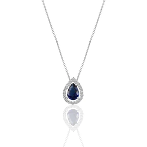 Söğütlü Silver Gümüş Rodyumlu Safir Taşlı Damla Modeli Kolye
