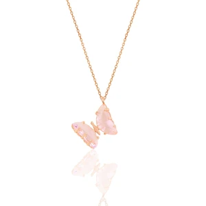 Söğütlü Silver Gümüş Rose Pembe Zirkon Taşlı Tasarım Kelebek Kolye