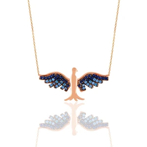 Söğütlü Silver Gümüş Rose Safir ve Akuamarin Taşlı Simurg Anka Kuşu Kolye