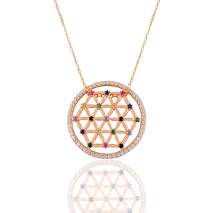Söğütlü Silver Gümüş Rose Renkli Taşlı Yaşam Çiçeği Kolye