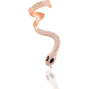 Söğütlü Silver Gümüş Rose Siyah Taşlı Tekli Yılan Küpe.