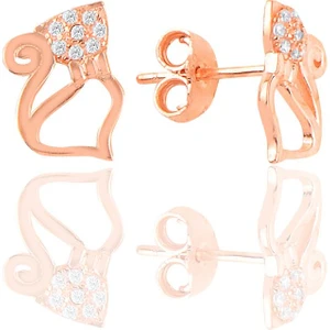 Söğütlü Silver Gümüş Rose Zirkon Taşlı Kedi Küpe