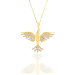 Söğütlü Silver Gümüş Altın Yaldızlı Zirkon Taşlı Simurg Anka Kuşu Kolye