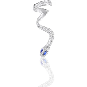 Söğütlü Silver Gümüş Rodyumlu Safir ve Zirkon Taşlı Kıkırdak Yılan Küpe