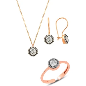 Söğütlü Silver Gümüş Rose Elmas Montörlü Üçlü Set