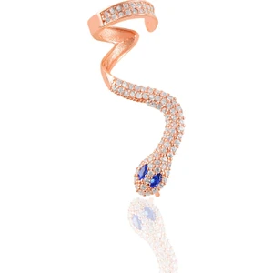 Söğütlü Silver Gümüş Rose Safir Taşlı Tekli Yılan Küpe.