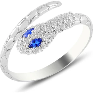 Söğütlü Silver Gümüş Rodyumlu Safir ve Zirkon Taşlı Ayarlanabilir Yılan Yüzük