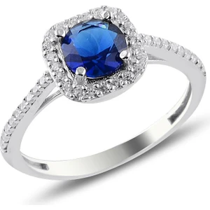 Söğütlü Silver Gümüş Rodyumlu Safir Taşlı Kare Yüzük