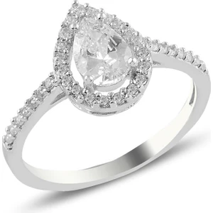 Söğütlü Silver Gümüş Rodyumlu Zirkon Taşlı Damla Modeli Yüzük