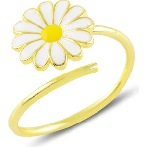 Söğütlü Silver Gümüş Altın Yaldızlı Ayarlanabilir Papatya Yüzük