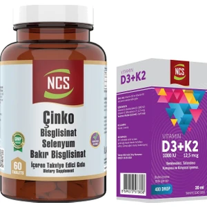 Çinko Bisglisinat Selenyum Bakır 60 Tablet & Ncs Vitamin D3 + K2 Damla 20 ml
