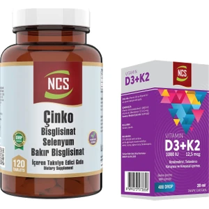 Çinko Bisglisinat Selenyum Bakır 120 Tablet & Ncs Vitamin D3 + K2 Damla 20 ml