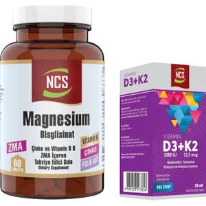 Zma Magnesium Bisglisinat 60 Tablet Çinko Folic Acid Vitamin B 6 & Ncs Vitamin D3 + K2 Damla 20 ml