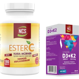Ester C Vitamini Kara Mürver 180 Tablet & Vitamin D3 + K2 Damla 20 ml