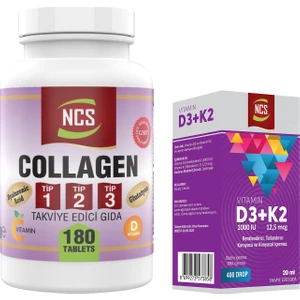 Collagen 1000 Mg Tip 1 - 2 - 3 Glutatyon Vitamin C – E –d 180 Tablet & Vitamin D3 + K2 Damla 20 ml