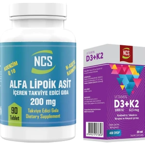 L-Carnitine 100 Mg Koenzim Q10 Alpha Lipoic Acid 200 Mg Coenzyme Q10 100 Mg 90 Tablet & Vitamin D3 + K2 Damla 20 ml