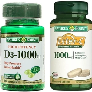 Nature's Bounty Vitamin D3 1000 Iu 100 Softjel+Nature's Bounty Ester-C 1000 Mg 60 Tablet