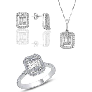Söğütlü Silver Gümüş Baget Taşlı Üçlü Set