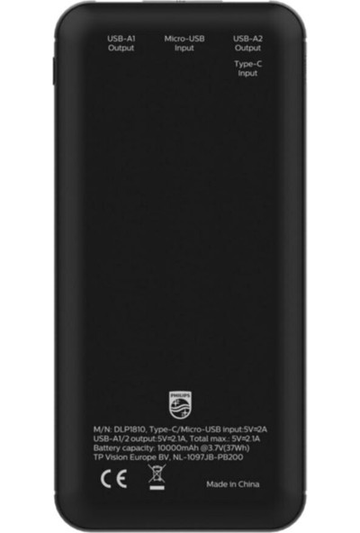 Philips Powerbank Ultra Compact 10000 Mah Dlp Seri DLP1810NB/62 Taşınabilir Çift USB Çıkışı Şarj Cihazı
