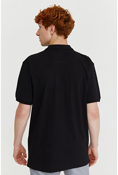 Morven Basic Polo Yaka Armürlü Battal T-Shirt Siyah