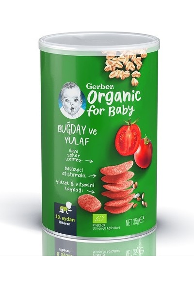 Gerber Organik Buğday ve Yulaflı Domates Havuç ve Soğanlı Bebek ve Küçük Çocuk Atıştırmalığı 35 gr