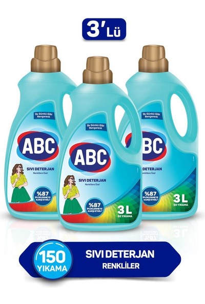 Abc Konsantre Sıvı Deterjan Renklilere Özel 3 x 3 Lt
