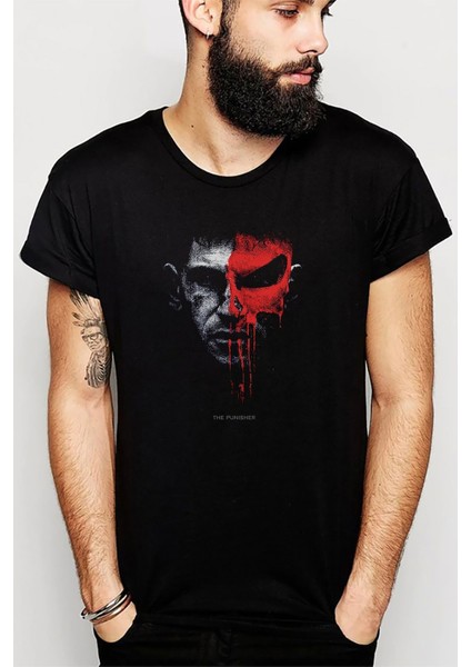 The Punisher Baskılı Siyah Erkek Örme Tshirt
