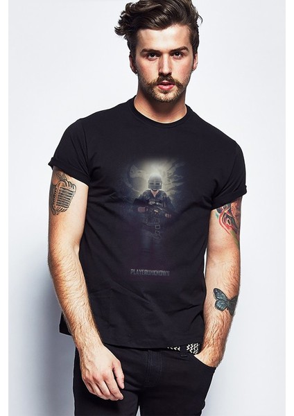 Pubg Playerunknown Baskılı Siyah Erkek Örme Tshirt