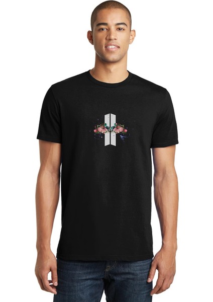 Bts Sings K Pop Baskılı Siyah Erkek Örme Tshirt