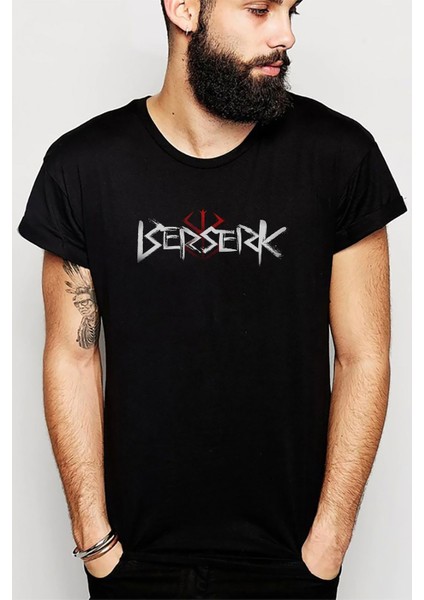 Berserk Mark Logo Red Baskılı Siyah Erkek Örme Tshirt