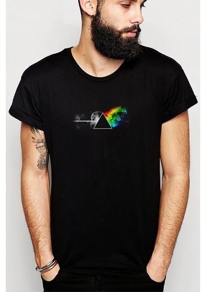 Pink Floyd Dark Side Of The Baskılı Siyah Erkek Örme Tshirt