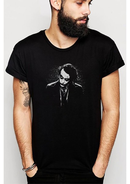 Joker Baskılı Siyah Erkek Örme Tshirt