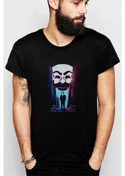 Mr Robot Baskılı Siyah Erkek Örme Tshirt