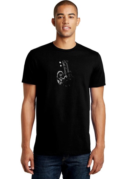 LED Zeppelin Gitar Metal Rock Music Baskılı Siyah Erkek Örme Tshirt