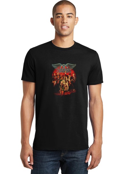 Aerosmith Metal Rocl Müzik Music Baskılı Siyah Erkek Örme Tshirt