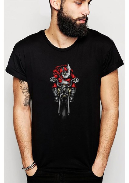 Motor Noelbaba Kuru Kafa Rock Metal Baskılı Siyah Erkek Örme Tshirt