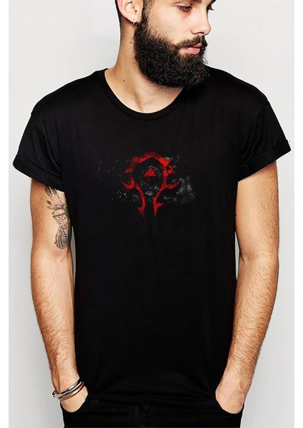 Wow Horde Amplem Logo Baskılı Siyah Erkek Örme Tshirt