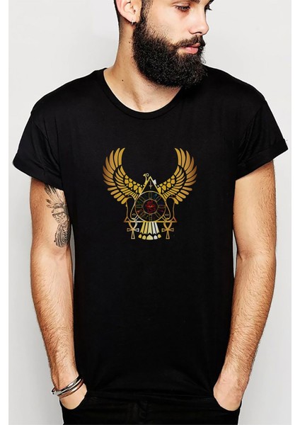 Eye Empire Egyptian Wallpaper Baskılı Siyah Erkek Örme Tshirt
